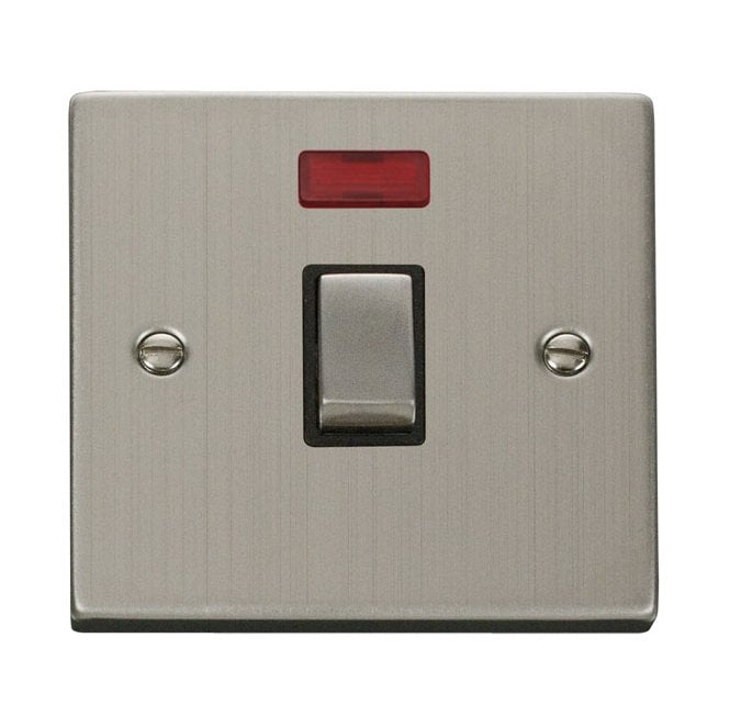 Click Switches and Sockets VPSS723BK Decorative 20A Ingot 1G DP Switch with Neon with Black Insert in Stainless Steel