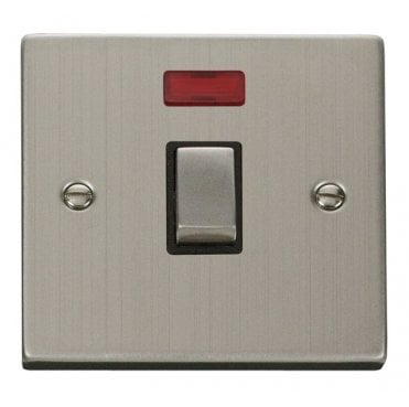 VPSS723BK Decorative 20A Ingot 1G DP Switch with Neon with Black Insert in Stainless Steel