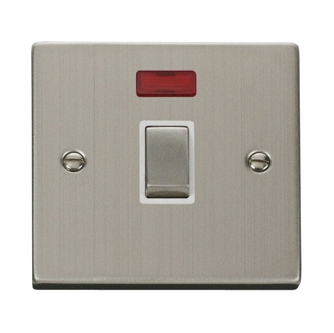Click Switches and Sockets VPSS723WH Decorative 20A Ingot 1G DP Switch with Neon with White Insert in Stainless Steel