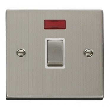 VPSS723WH Decorative 20A Ingot 1G DP Switch with Neon with White Insert in Stainless Steel