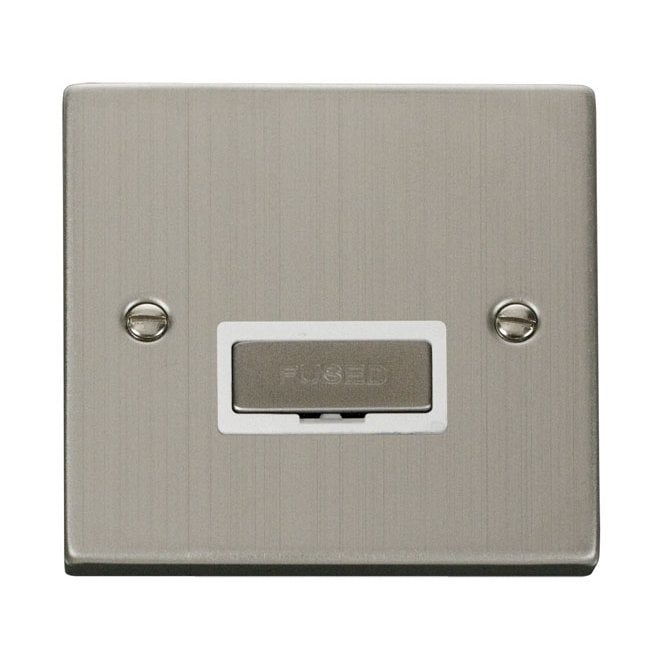 Click Switches and Sockets VPSS750WH Decorative 13a Ingot Unswitched Fused Spur with White Insert in Stainless Steel