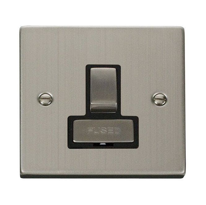 Click Switches and Sockets VPSS751BK Decorative 13a Ingot Switched Fused Spur with Black Insert in Stainless Steel