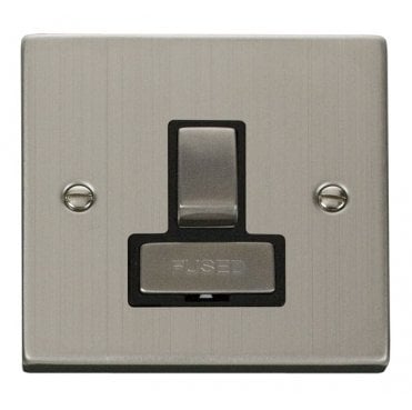 VPSS751BK Decorative 13a Ingot Switched Fused Spur with Black Insert in Stainless Steel