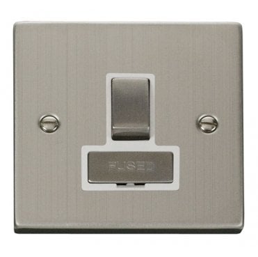 VPSS751WH Decorative 13a Ingot Switched Fused Spur with White Insert in Stainless Steel