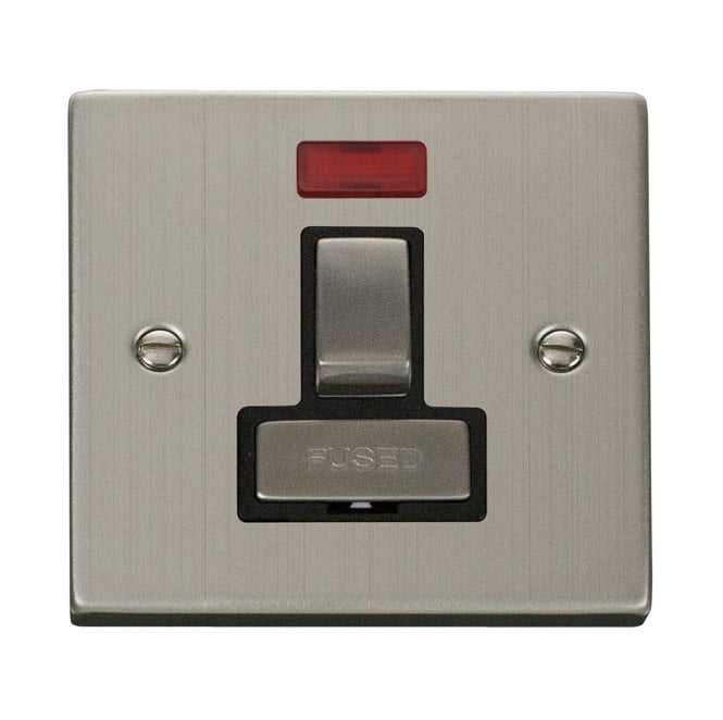 Click Switches and Sockets VPSS752BK Decorative 13a Ingot Switched Fused Spur with Neon with Black Insert in Stainless Steel