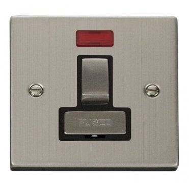 VPSS752BK Decorative 13a Ingot Switched Fused Spur with Neon with Black Insert in Stainless Steel