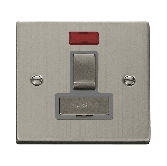 Click Switches and Sockets VPSS752GY Decorative 13a Ingot Switched Fused Spur with Neon with Grey Insert in Stainless Steel