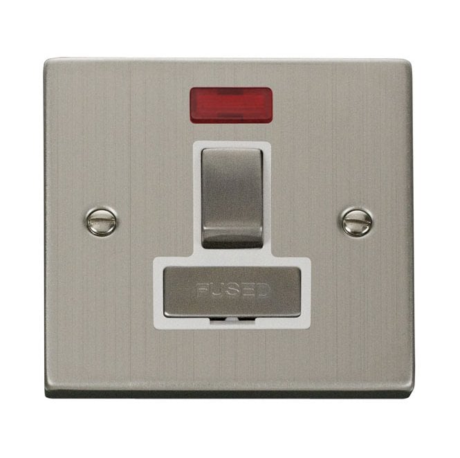 Click Switches and Sockets VPSS752WH Decorative 13a Ingot Switched Fused Spur with Neon with White Insert in Stainless Steel