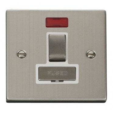 VPSS752WH Decorative 13a Ingot Switched Fused Spur with Neon with White Insert in Stainless Steel