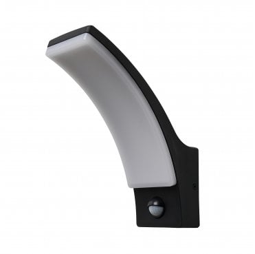CZ-44226-BLK Batsu Outdoor IP65 12w LED 4000K (Cool White) Curved Wall Light with a PIR Sensor in a Black Finish
