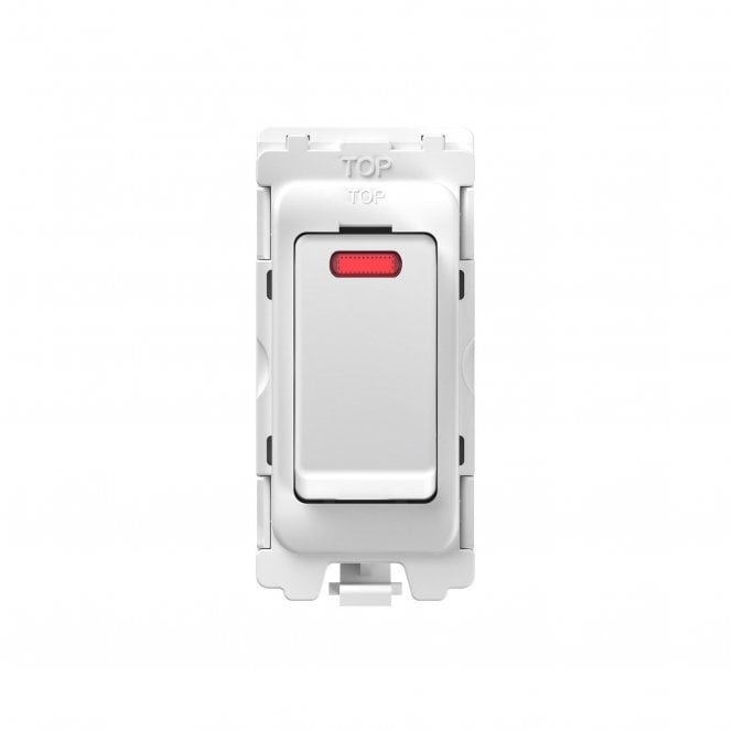 Dekken Switches and Sockets GR071MW Screwless 20A Double Pole Grid Module with Neon in Matt White
