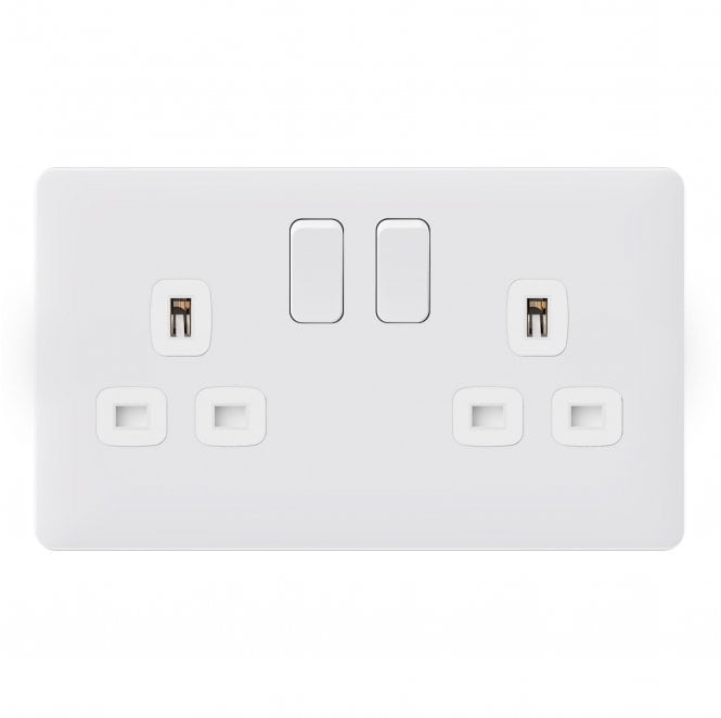 Dekken Switches and Sockets SL013MW Screwless Double Switched Socket in Matt White