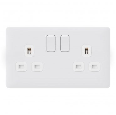 SL013MW Screwless Double Switched Socket in Matt White