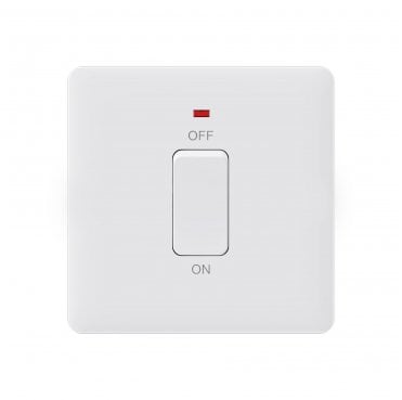 SL027MW Screwless 45A 1G DP Switch with Neon in Matt White