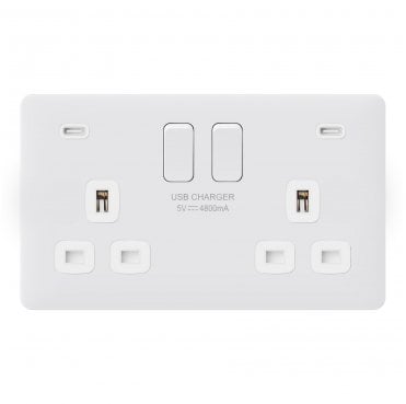 SL087MW Screwless Double Swithched Socket with Dual USB-C Ports C+C (24w 4.8a) in Matt White
