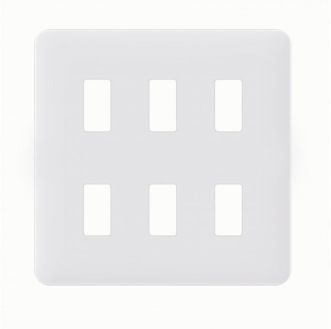 Dekken Switches and Sockets SL408MW Screwless 6G Grid Faceplate in Matt White