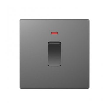 DE019SGS Screwless 20A 1G DP Switch with Neon in Shadow Grey