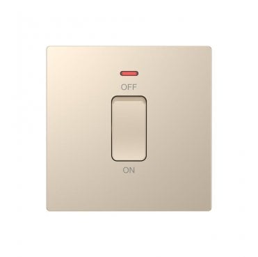 DE027CGS Screwless 45A 1G DP Switch with Neon in Champagne Gold