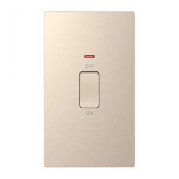 DE028CGS Screwless 45A 2G DP Switch with Neon in Champagne Gold