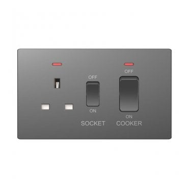 DE029SGS Screwless 45A DP Cooker Switch with Neon and 13A Switched Socket in Shadow Grey