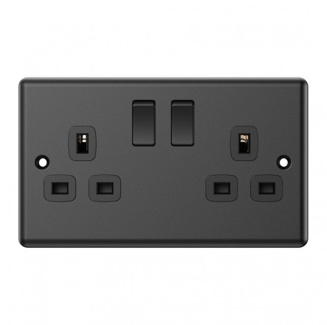 Dekken Switches and Sockets DY013MB Decorative Double Switched Socket in Matt Black