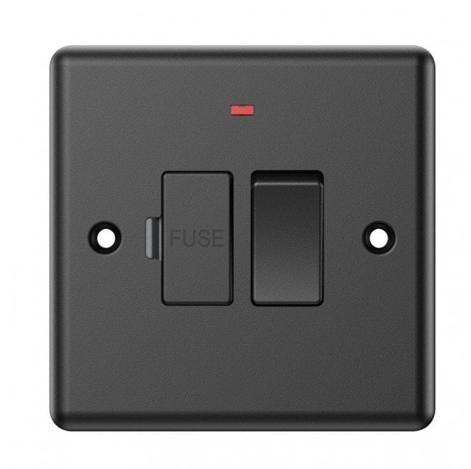 Dekken Switches and Sockets DY023MB Decorative 13A Switched Fused Spur with Neon in Matt Black