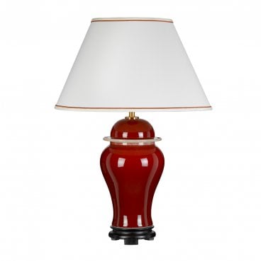 DL-OXBLOOD-TJ-TL Oxblood Temple Jar 1 Light Table Lamp in an Oxblood Finish with a Tall Empire Shade