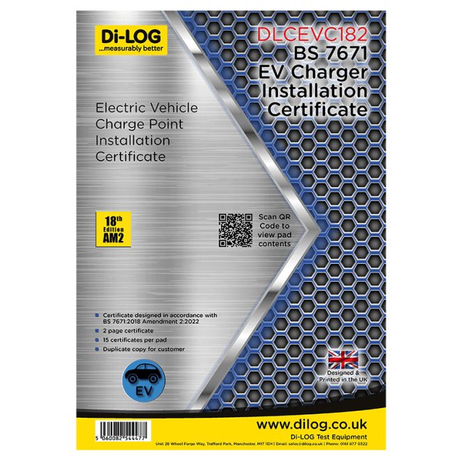 Di-Log DLCEVC182 Electric Vehicle Charging Point Installation Certificate