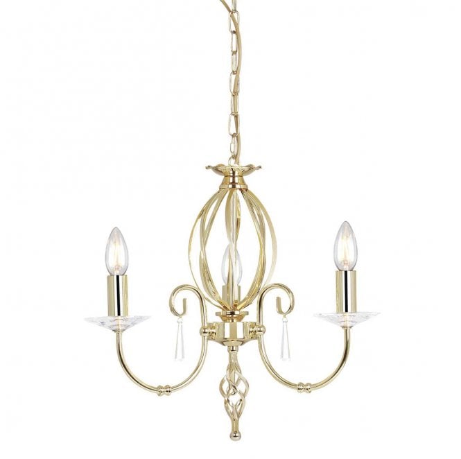 Elstead Lighting AG3-POL-BRASS Aegean 3 Light Chandelier in a Polished Brass Finish