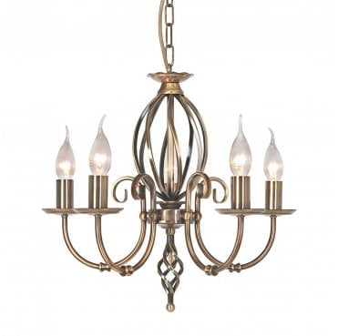 ART5-AGD-BRASS Artisan 5 Light Chandelier in an Aged Brass Finish