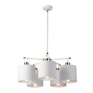 BALANCE5-WPN Balance 5 Light Chandelier in a White and Polished Nickel Finish