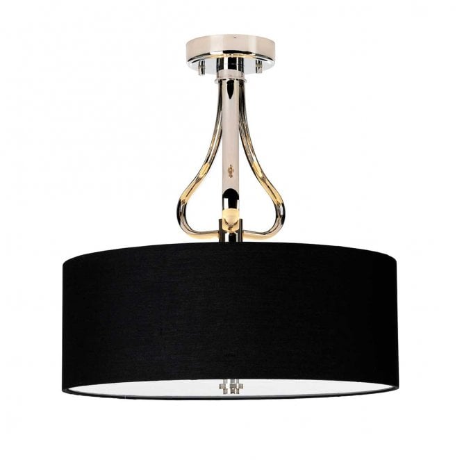 Elstead Lighting BATH-FALMOUTH-SF-PC Falmouth IP44 3 Light Semi Flush Light in a Polished Chrome Finish with a Black Shade