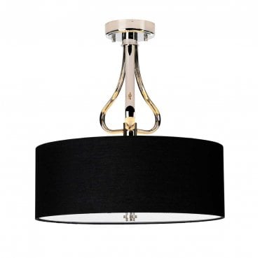 BATH-FALMOUTH-SF-PC Falmouth IP44 3 Light Semi Flush Light in a Polished Chrome Finish with a Black Shade