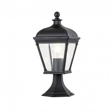 BAYVIEW-3M-BK Bayview Outdoor IP44 1 Light Medium Pedestal Lantern in a Black Finish
