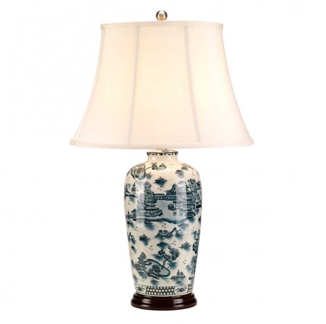 Elstead Lighting BLUE-TRAD-WP-TL Blue Traditional 1 Light Table Lamp in a Blue and White Finish