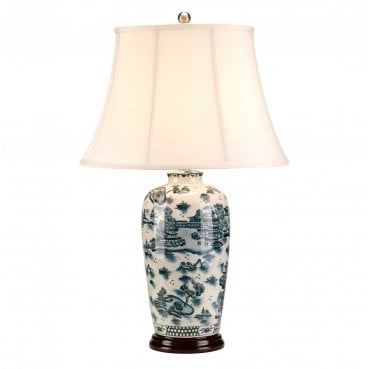 BLUE-TRAD-WP-TL Blue Traditional 1 Light Table Lamp in a Blue and White Finish