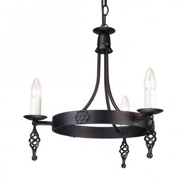 Elstead Lighting BY3-BLACK Belfry 3 Light Chandelier in a Black Finish
