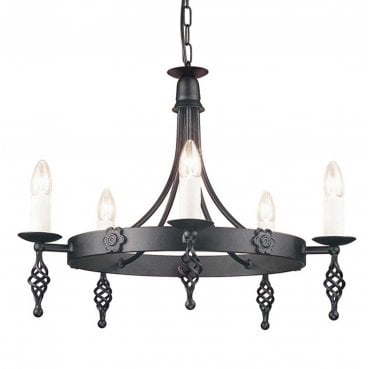 BY5-BLACK Belfry 5 Light Chandelier in a Black Finish