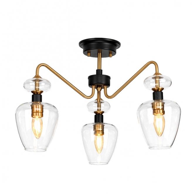 Elstead Lighting DL-ARMAND-SF3-AB Armand 3 Light Semi Flush Light with an Aged Brass and Charcoal Black Paint Finish