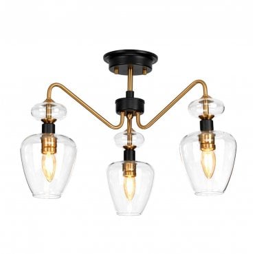 DL-ARMAND-SF3-AB Armand 3 Light Semi Flush Light with an Aged Brass and Charcoal Black Paint Finish