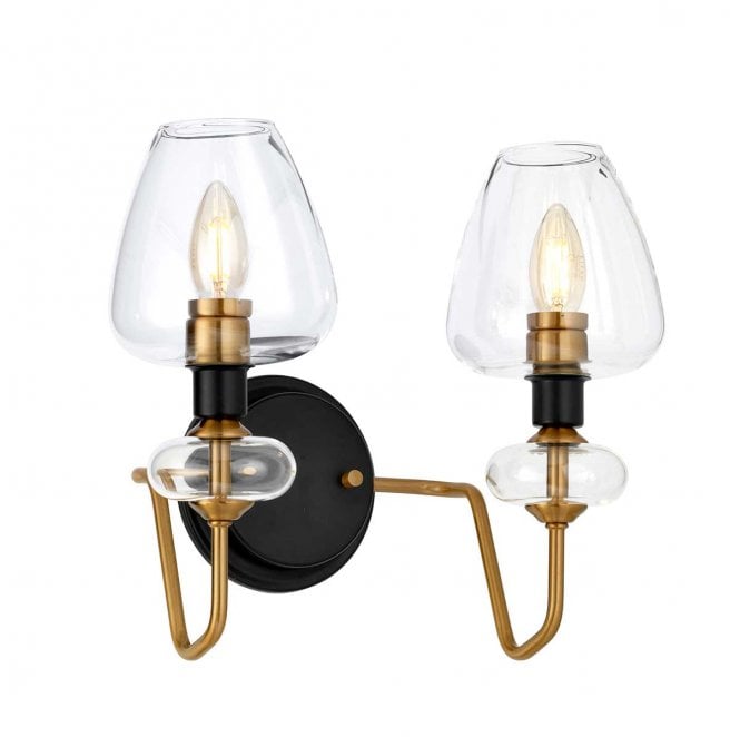 Elstead Lighting DL-ARMAND2-AB Armand 2 Light Wall Light with an Aged Brass Plated and Charcoal Black Paint Finish