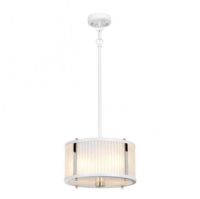 Elstead Lighting DL-CORONA-2P-WPN Corona 2 Light Pendant in a White Satin Painted and Polished Nickel Finish