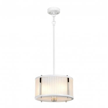 DL-CORONA-2P-WPN Corona 2 Light Pendant in a White Satin Painted and Polished Nickel Finish