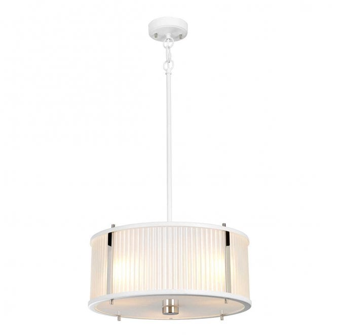 Elstead Lighting DL-CORONA-3P-WPN Corona 3 Light Pendant in a White Satin Painted and Polished Nickel Finish