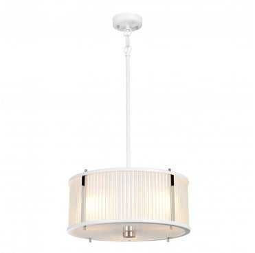DL-CORONA-3P-WPN Corona 3 Light Pendant in a White Satin Painted and Polished Nickel Finish