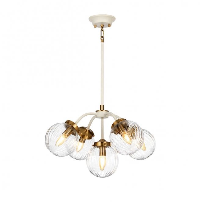 Elstead Lighting DL-COSMOS5 Cosmos 5 Light Pendant in a Cream Painted and Aged Brass Finish