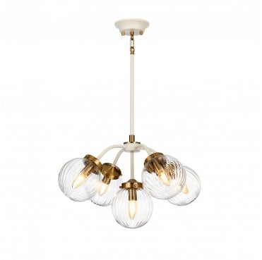 DL-COSMOS5 Cosmos 5 Light Pendant in a Cream Painted and Aged Brass Finish