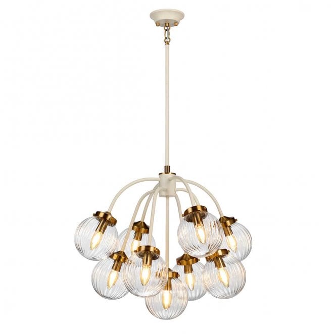Elstead Lighting DL-COSMOS9 Cosmos 9 Light Pendant in a Cream Painted and Aged Brass Finish