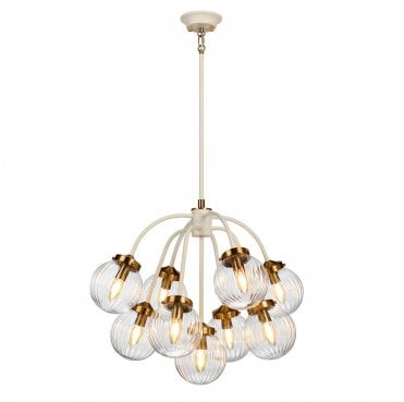 DL-COSMOS9 Cosmos 9 Light Pendant in a Cream Painted and Aged Brass Finish