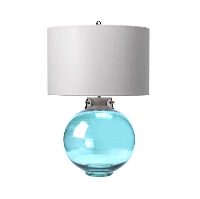 Elstead Lighting DL-KARA-TL-BLUE Kara 1 Light Table Lamp in a Polished Nickel Finish with a Blue Glass